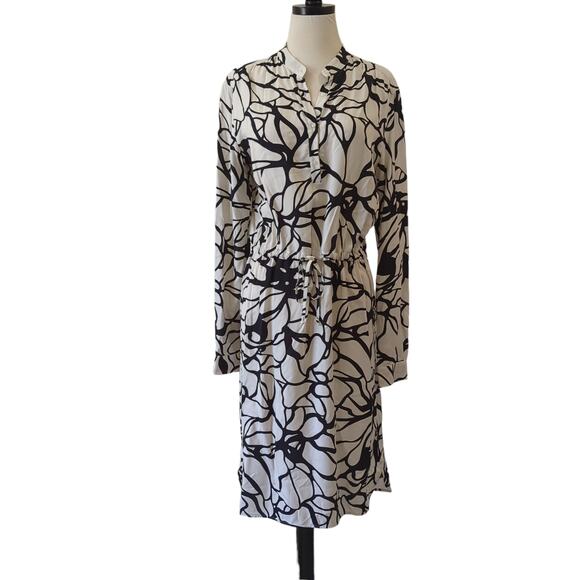 0039 Italy Dresses & Skirts - 0039 Italy Womens Black White Shirt Dress Viscose Tie Waist Cinch Size XS